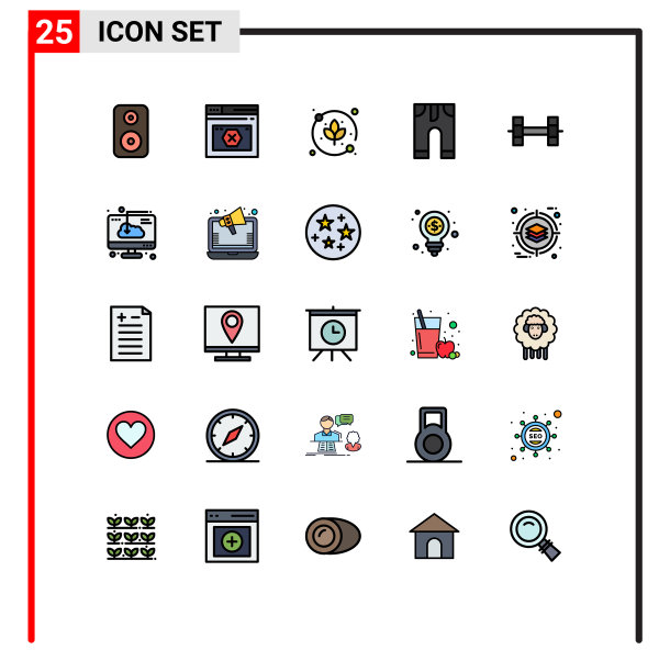 包装25个现代填充线平面颜色的标志图片下载