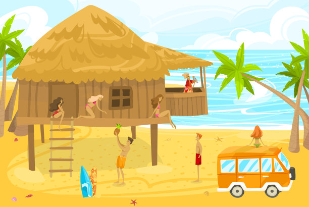 夏天去海边度假的人们在游泳中放松图片下载