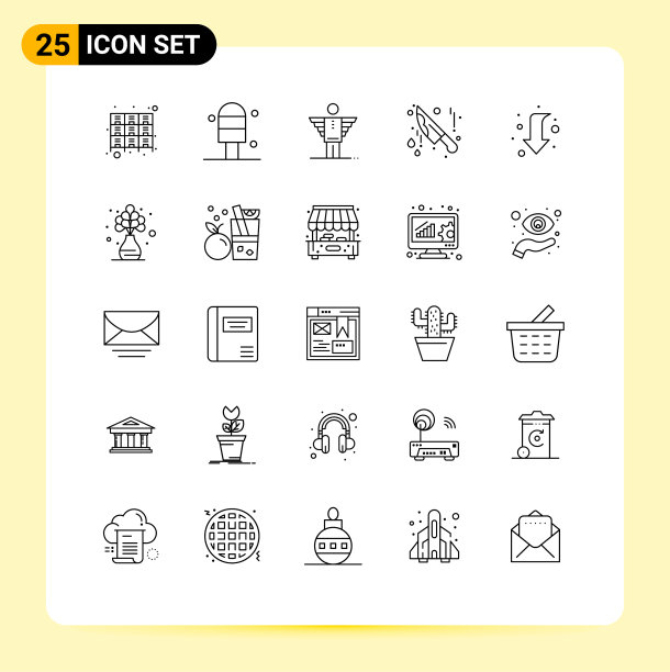 通用图标符号组25个现代线条图片下载