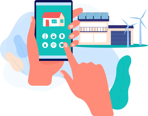 房屋与在线控制风力涡轮机图片下载