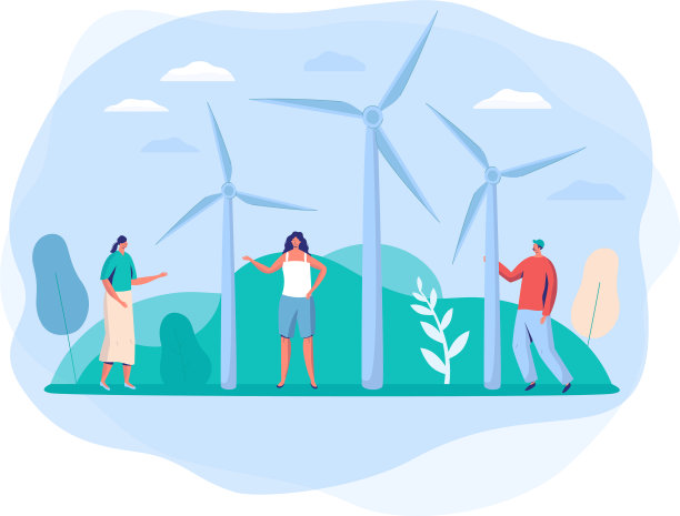 人们的性格与城市中的大风力涡轮机图片下载