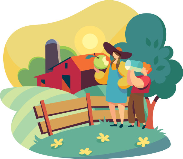 在农场概念中，妇女儿童拿着水瓶图片下载