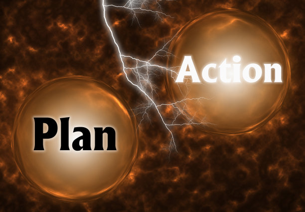 PLAN和ACTION概念的抽象背景。思考，成功和创造力。3d插图图片下载