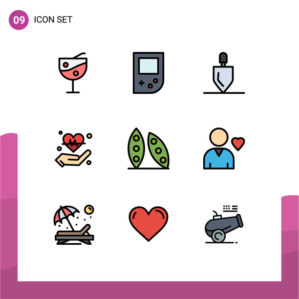 包9个创意填充线平色食品图片下载