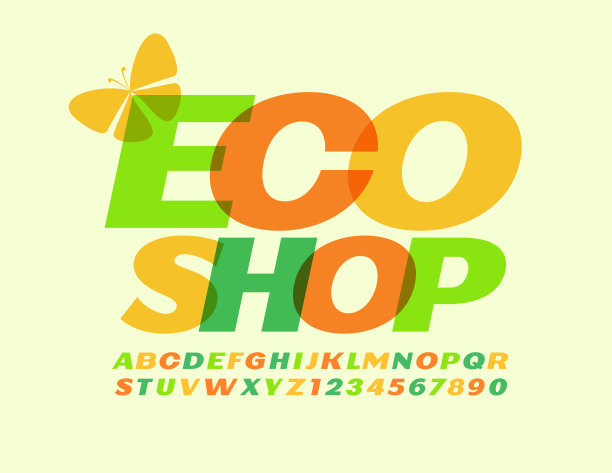 矢量标识生态商店与装饰蝴蝶。创意字母和数字图片下载