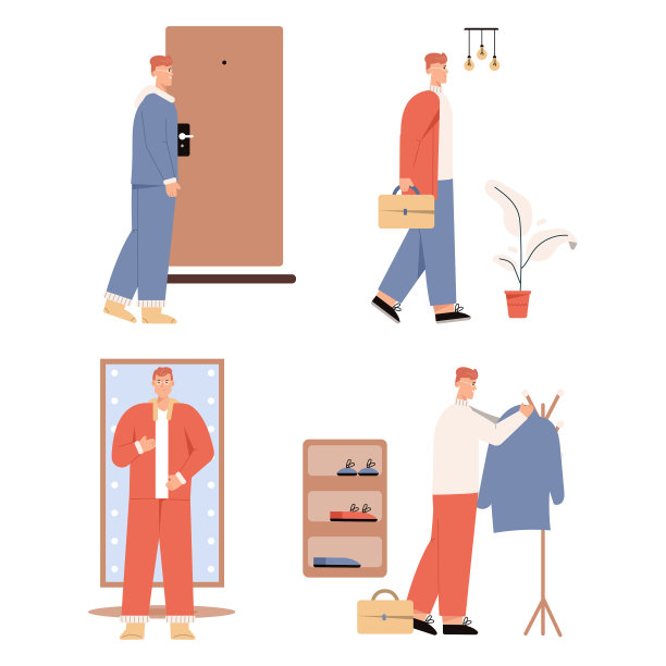 男人穿衣服或脱衣场景设置图片下载