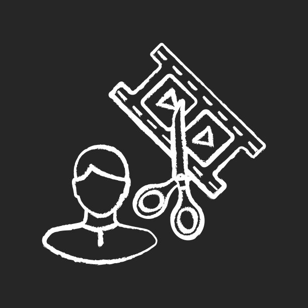 电影编辑粉笔白色图标上的黑色背景图片下载