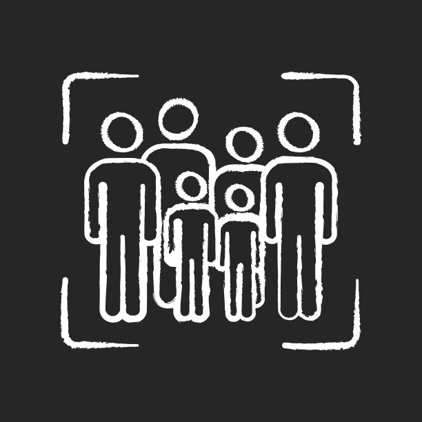 人群场景粉笔白色图标在黑色背景图片下载