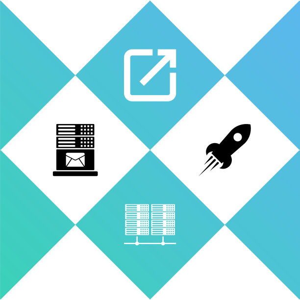 设置邮件服务器，服务器，数据，网络托管，打开新窗口和火箭船与火图标。向量图片下载
