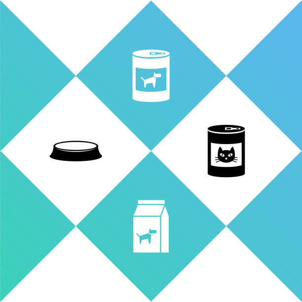 设置宠物食品碗，袋子的狗，罐头和猫图标。向量图片下载