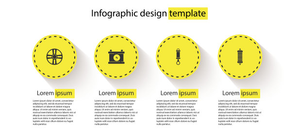 设置合金车轮，汽车电池，减震器和。业务信息图模板。向量图片下载
