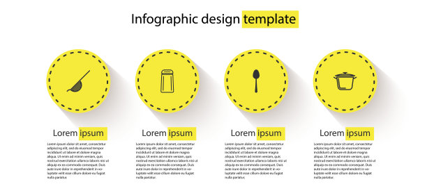 设置厨房滤器，盐胡椒，勺子和烹饪锅。业务信息图表模板。向量图片下载