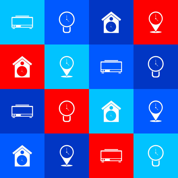设置数字闹钟，时钟，复古墙手表和位置与图标。向量图片下载