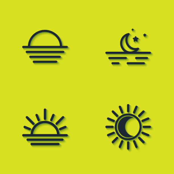 日落，日蚀，月亮和星星的图标。向量图片下载