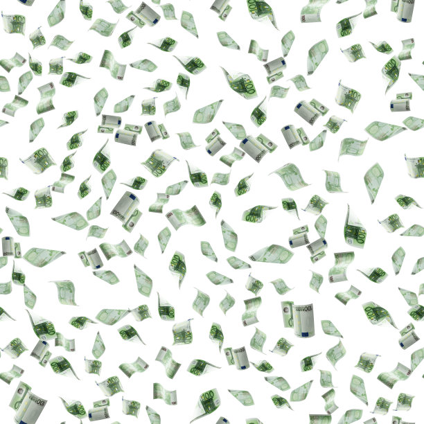 钱堆无缝模式。钞票。欧洲货币对白人的孤立背景。图片下载