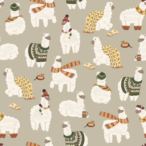 羊驼无模羊驼矢量图案图片下载