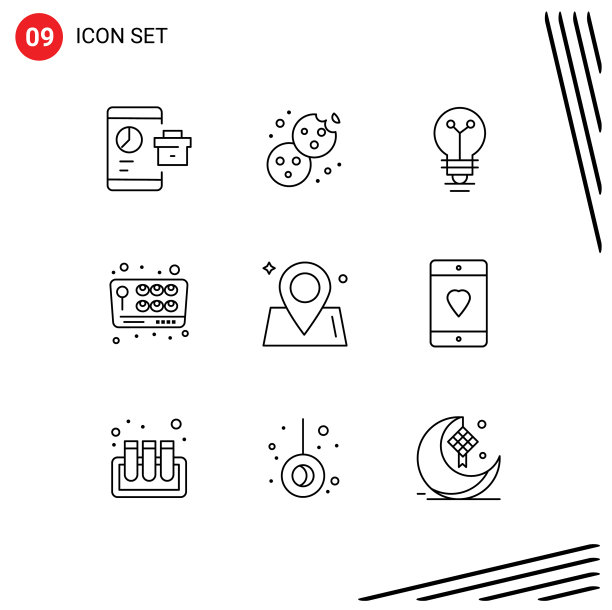 可编辑的线包9个简单的轮廓图片下载