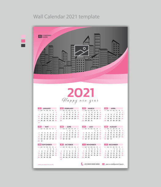 日历2021-2022模板矢量。挂历设计，12个月包含。图片下载