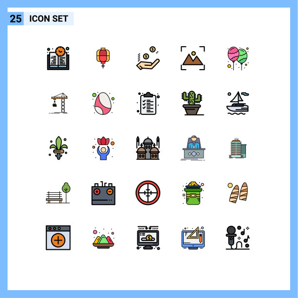 象形文字设置25条简单填充线平图片下载