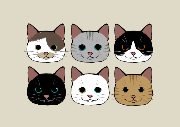 猫图案图标设置复古颜色图片下载