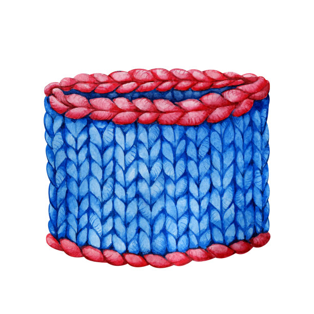 大图案编织用的针织篮。手绘水彩插图孤立的白色背景。针女，针织标志设计图片下载