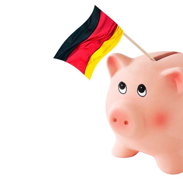 储蓄罐和德国国旗孤立在白色背景上图片下载