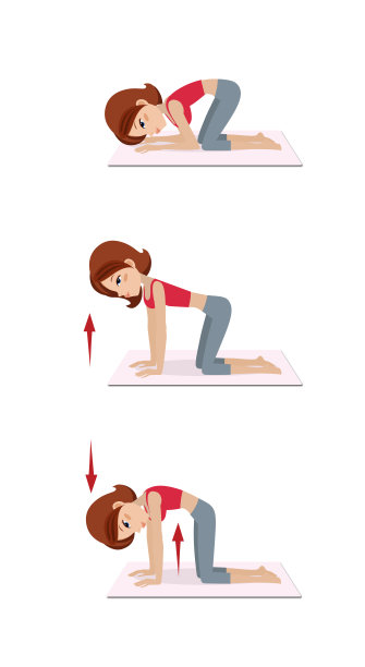 女孩在地板上做运动预防骨软骨病。脊柱的训练。孤立在白色背景上。图片下载