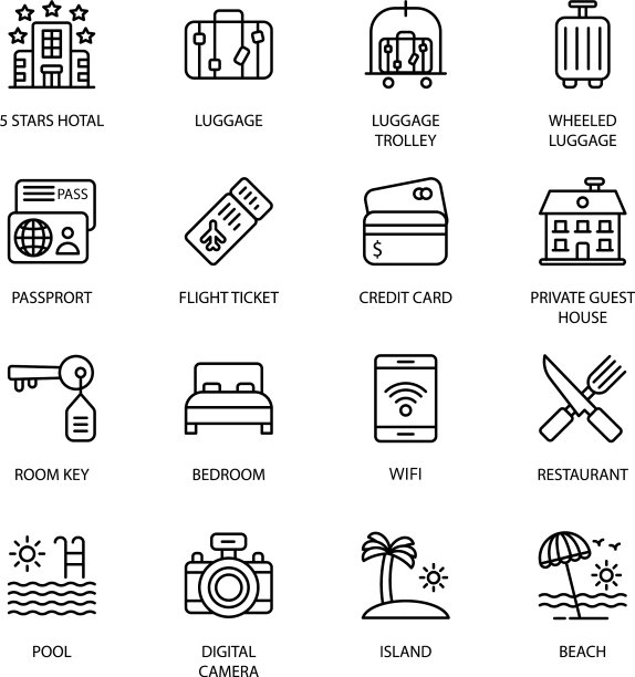 旅游度假和著名地标的轮廓图标图片下载