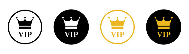 VIP矢量图标设置为白色背景。金色和黑色豪华徽章收藏。图片下载
