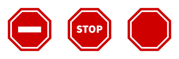 停止符号向量集。红色警告道路标志收集。图片下载