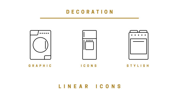 一套轮廓矢量家用电器图标的网页设计在简单的线性风格孤立在白色的背景图片下载