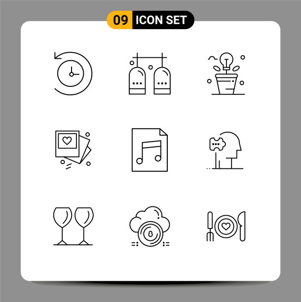 为音频设置9个现代的UI图标符号图片下载