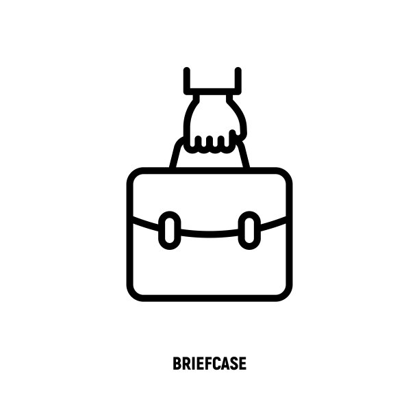 手握公文包细线图标。投资组合的象征。矢量插图。图片下载