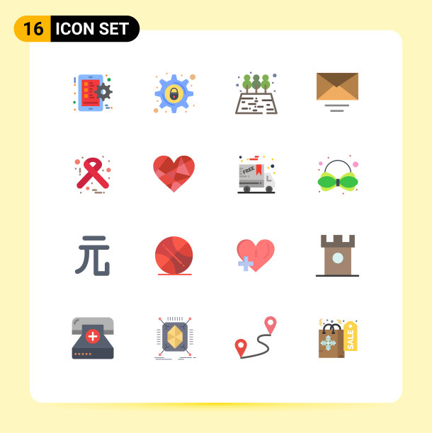 象形文字设置了16个简单的平色带图片下载