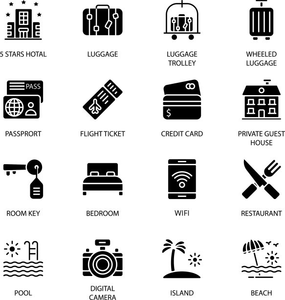 旅游度假和著名地标字形图标图片下载