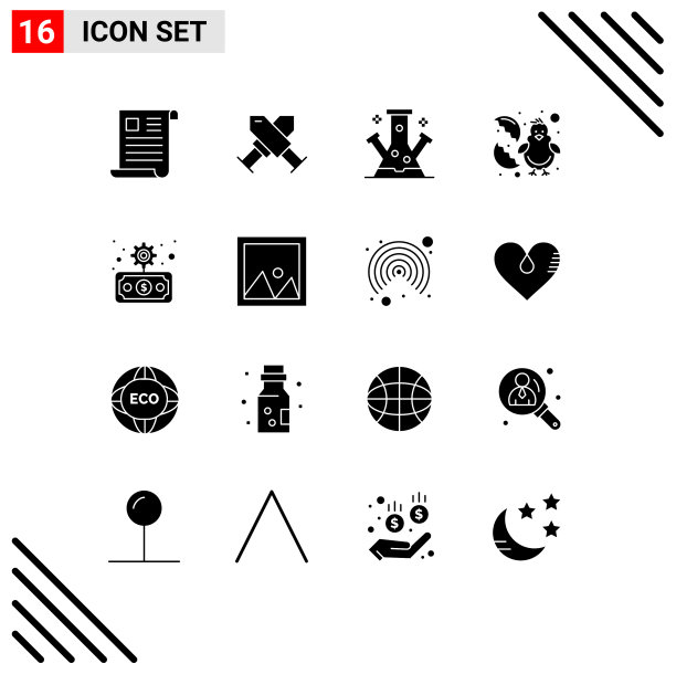 包16个创意固体字形快乐鸡图片下载