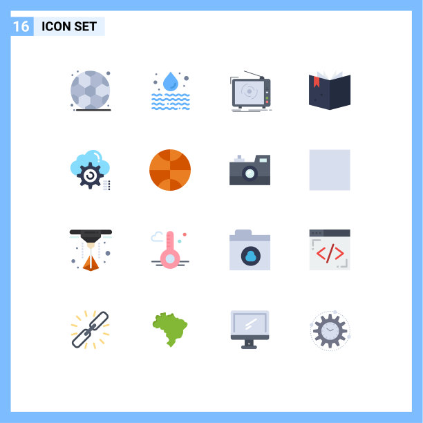 包装16个现代平面颜色的标志和符号图片下载