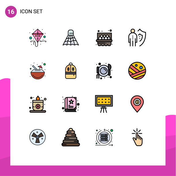 包装16个现代平色填充线条标志图片下载