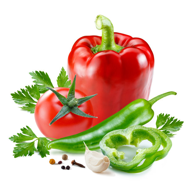 各种蔬菜和香料沙拉孤立的白色背景图片下载