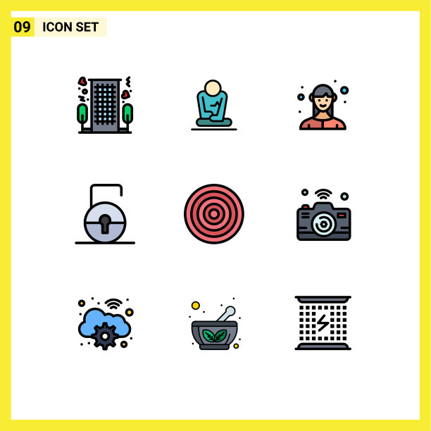 包装9个现代填充线和平色标志图片下载