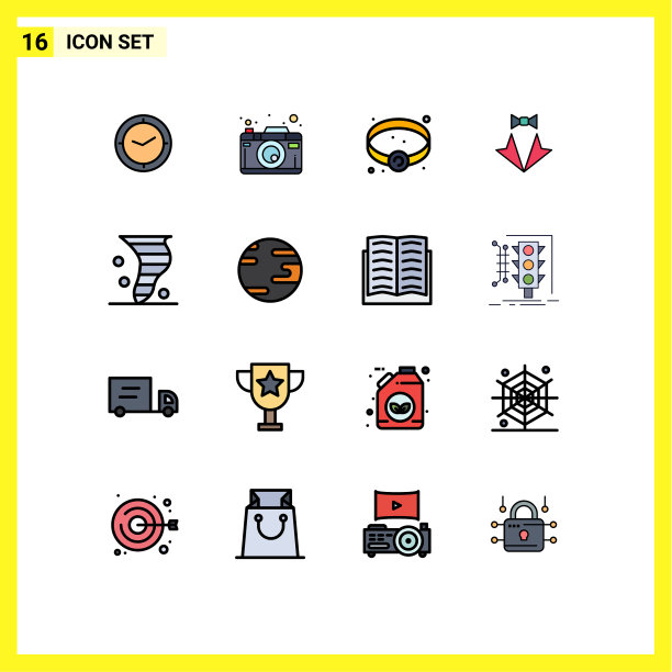 组16现代平面颜色填充线条集图片下载