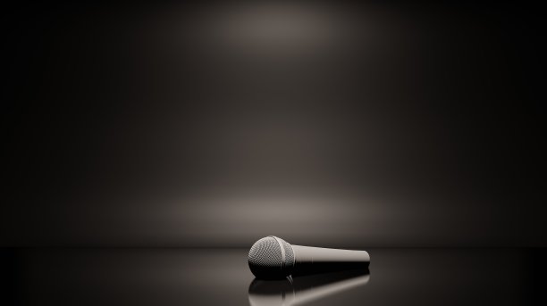 3d渲染插图的麦克风在一个黑色深灰色的背景。用于横幅、邀请、卡片和广告使用图片下载