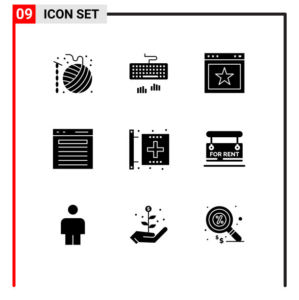可编辑的线包9个简单的固体字形图片下载