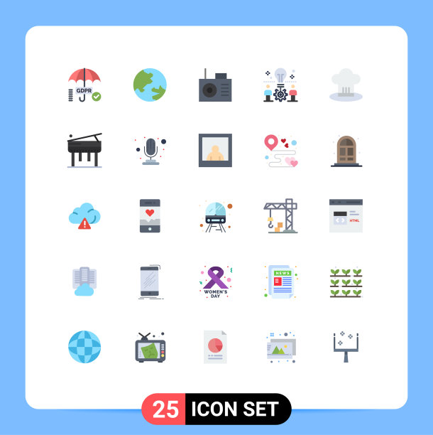 包装25个现代平面颜色的标志和符号图片下载