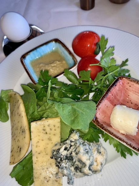 桌上摆着一盘健康的白色食物，健康的饮食选择:鳄梨芝麻菜樱桃鲑鱼奶酪，素食晚餐，健康的生活方式图片下载