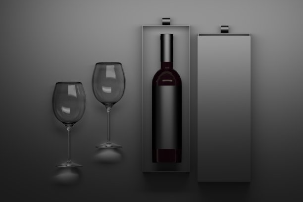 由两个玻璃杯、酒瓶和黑盒子组成图片下载