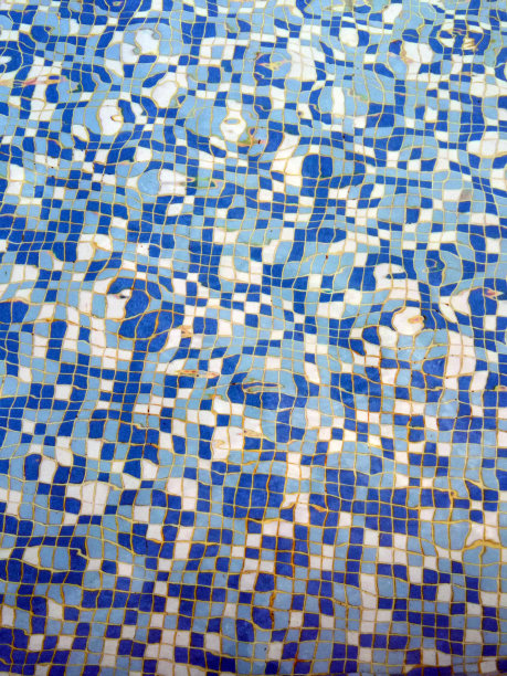 蓝色瓷砖背景-游泳池的底部图片下载