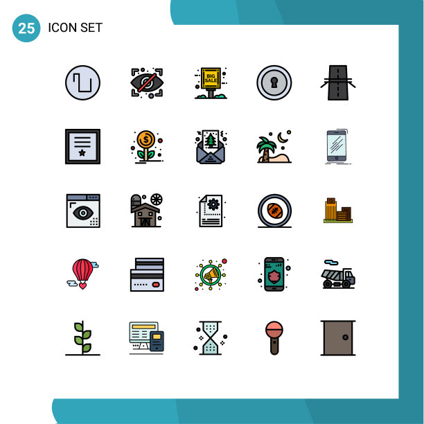 包装25个现代填充线平面颜色的标志图片下载