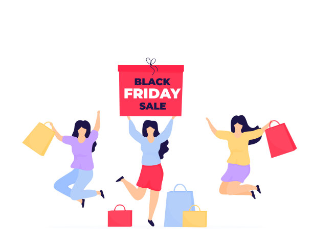 黑色星期五销售。购物女孩们又跳又高兴图片下载