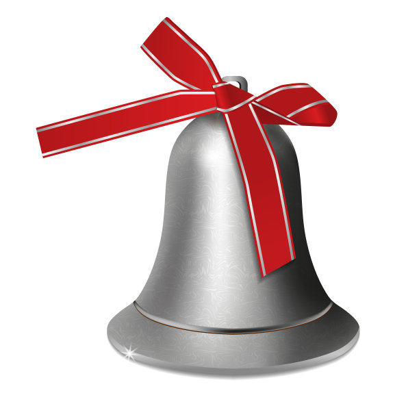 银色铃铛与红色丝带蝴蝶结孤立在白色背景。圣诞节和新年的装饰元素。向量图片下载